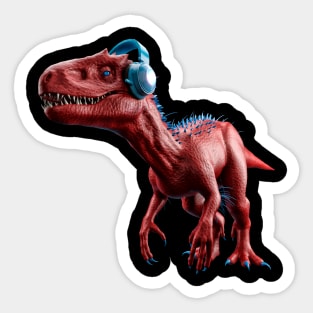 red and blue tyrannosaurus rex t-rext earing music with phones Sticker